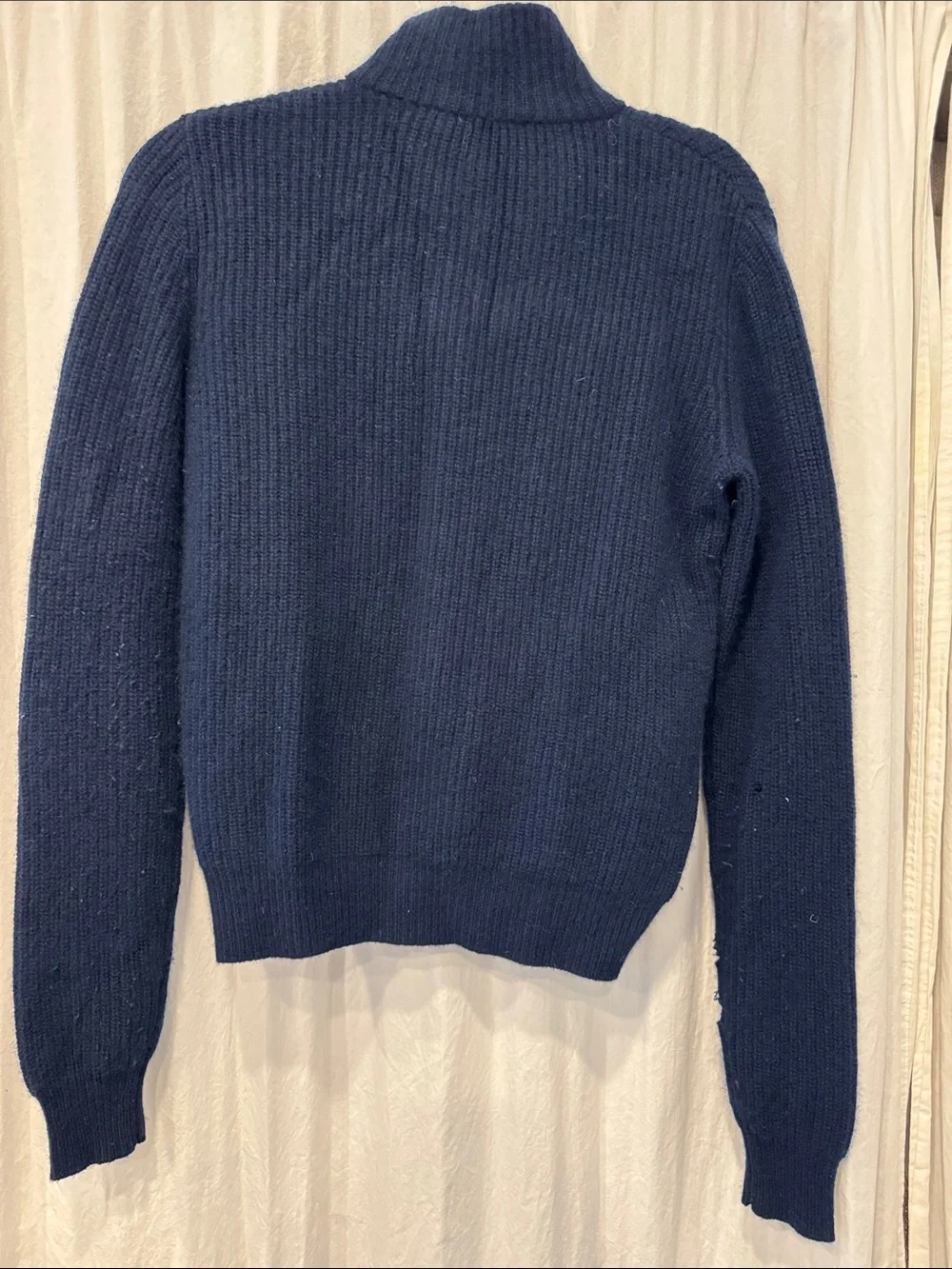 Tory Burch Navy Ribbed Button-Up Women's cashmere Sweater - Picture 8 of 8